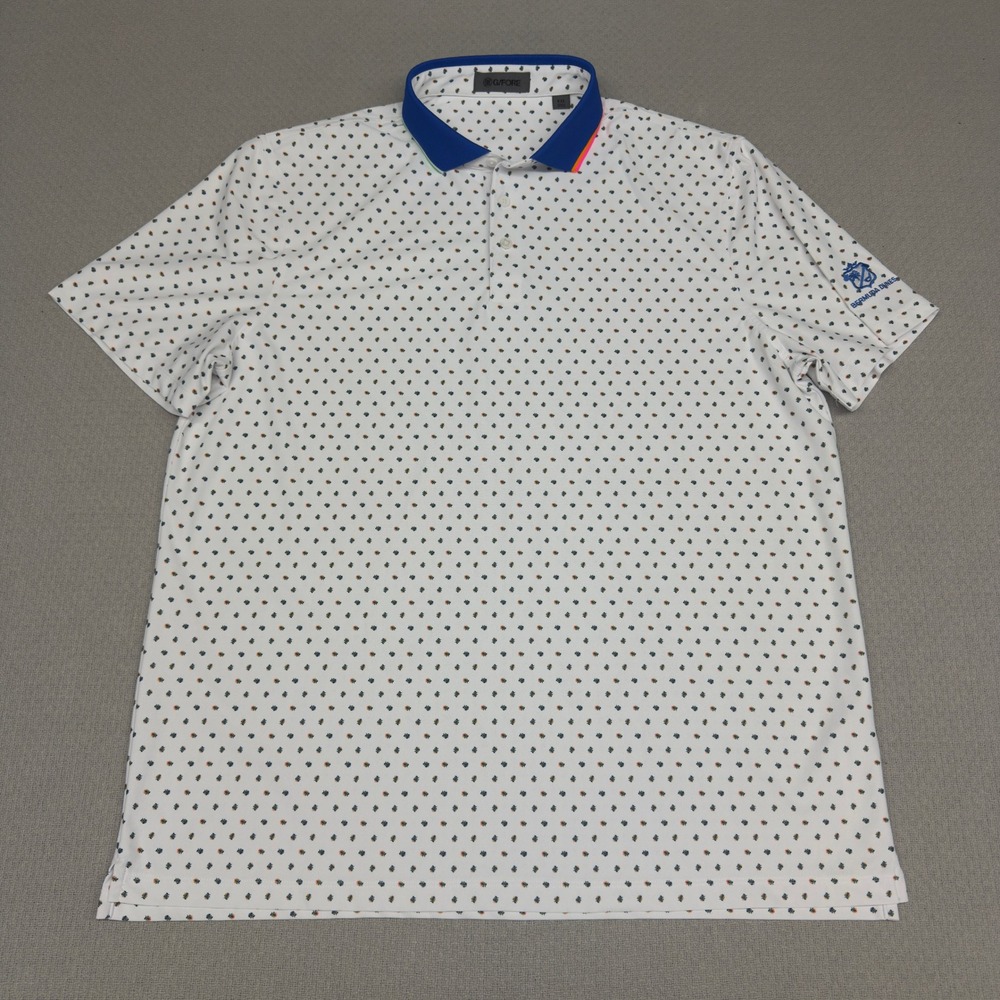 G/FORE Polo Shirt Mens XXL White Floral Geometric Bermuda Dunes Golf Performance